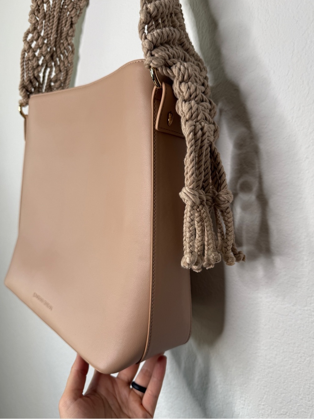Jonathan Simkhai Shoulder Bag Britt Macrame Strap Blush Beige Gold Hardware - Picture 3 of 15
